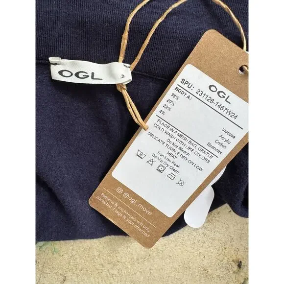 NWT OGL Collared Surplice Top ProWarm Eco Mousse Navy Blue Size Small - Picture 6 of 6